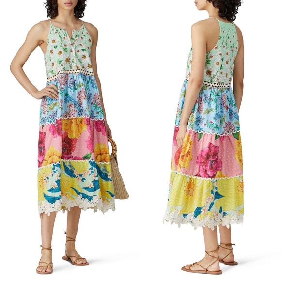 Farm Rio Mixed Floral Midi Dress, S - Picture 1 of 7